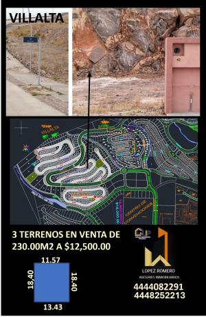 TRES TERRENOS EN VENTA EN VILLALTA